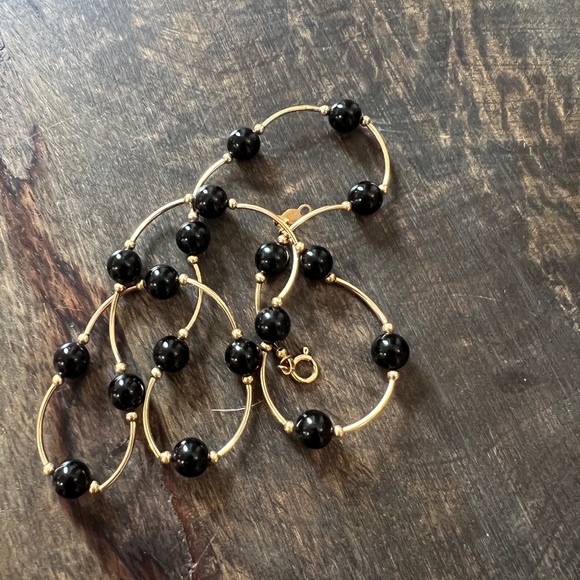 14K Gold Onyx w/ Onyx Bead Necklace (14g)16” - Picture 6 of 11